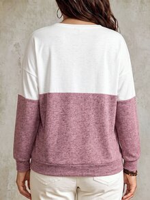 SHEIN LUNE 女款休閒對比色大尺碼運動衫，秋冬季 - 彩色 - 查看 2