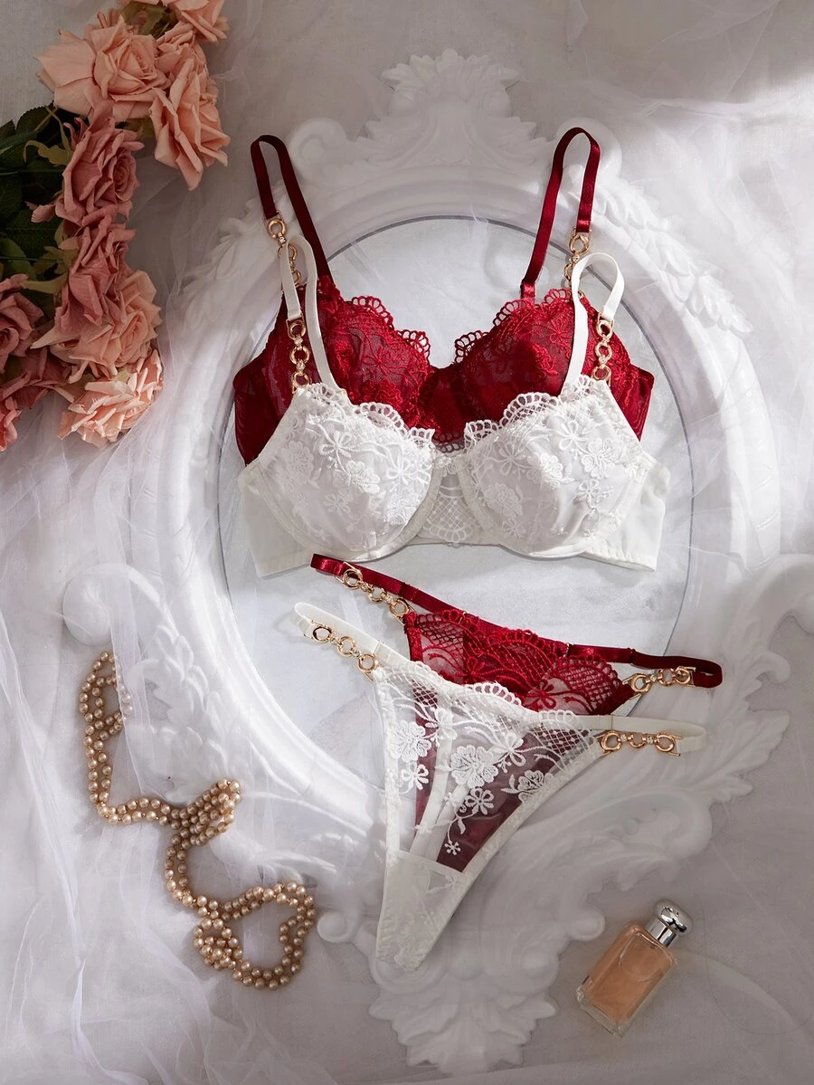 Crystal Vow 4pcs Lace Underwire Bra Set For Women - Multicolor - View 1