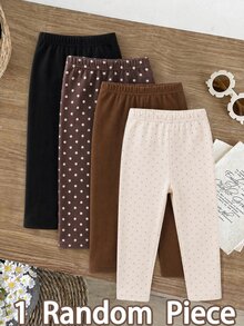 Baby Girl 1 Random Piece Cute Sweet Polka Dot Bow Print Long Pants Leggings Soft Fabric Suitable For Christmas Autumn Winter - Multicolor - View 2