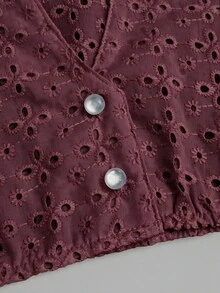 Fairmaia German Traditional Women's Pleated Casual Versatile Everyday Top - Burgundy - View 4