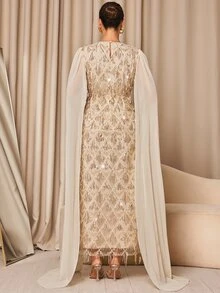 MaterniChic Maternity Luxury Elegant Sequin Dress For Evening Party - Apricot - View 3