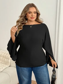 SHEIN CURVE+ Women's 22W Solid Color Pleated Casual Versatile Daily Travel T-Shirt - Black - View 7