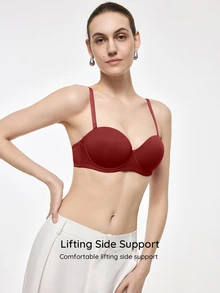 SHEIN 女款純色平口舒適內衣 - 酒紅色 - 查看 4