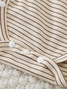SHEIN 新生兒套裝休閒嬰兒服飾中性連身衣長袖輕便褲子卡其色炭灰色印花套裝搭配套裝新生女嬰 - 彩色 - 查看 7