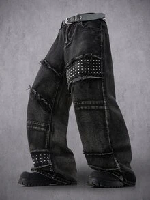 Manfinity Denimwave Men's Casual Denim Jeans With Pockets And Buttons For Daily Wear - Dark Grey - View 1