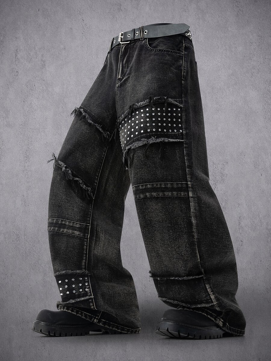 Manfinity Denimwave Men's Casual Denim Jeans With Pockets And Buttons For Daily Wear - Dark Grey - View 1