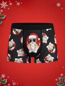 Notgurli Hip-Hop Style Santa Claus Print Men's Underwear, Personalized Fun Christmas Theme Mid-Waist Comfortable Boxer Briefs - Multicolor - View 1