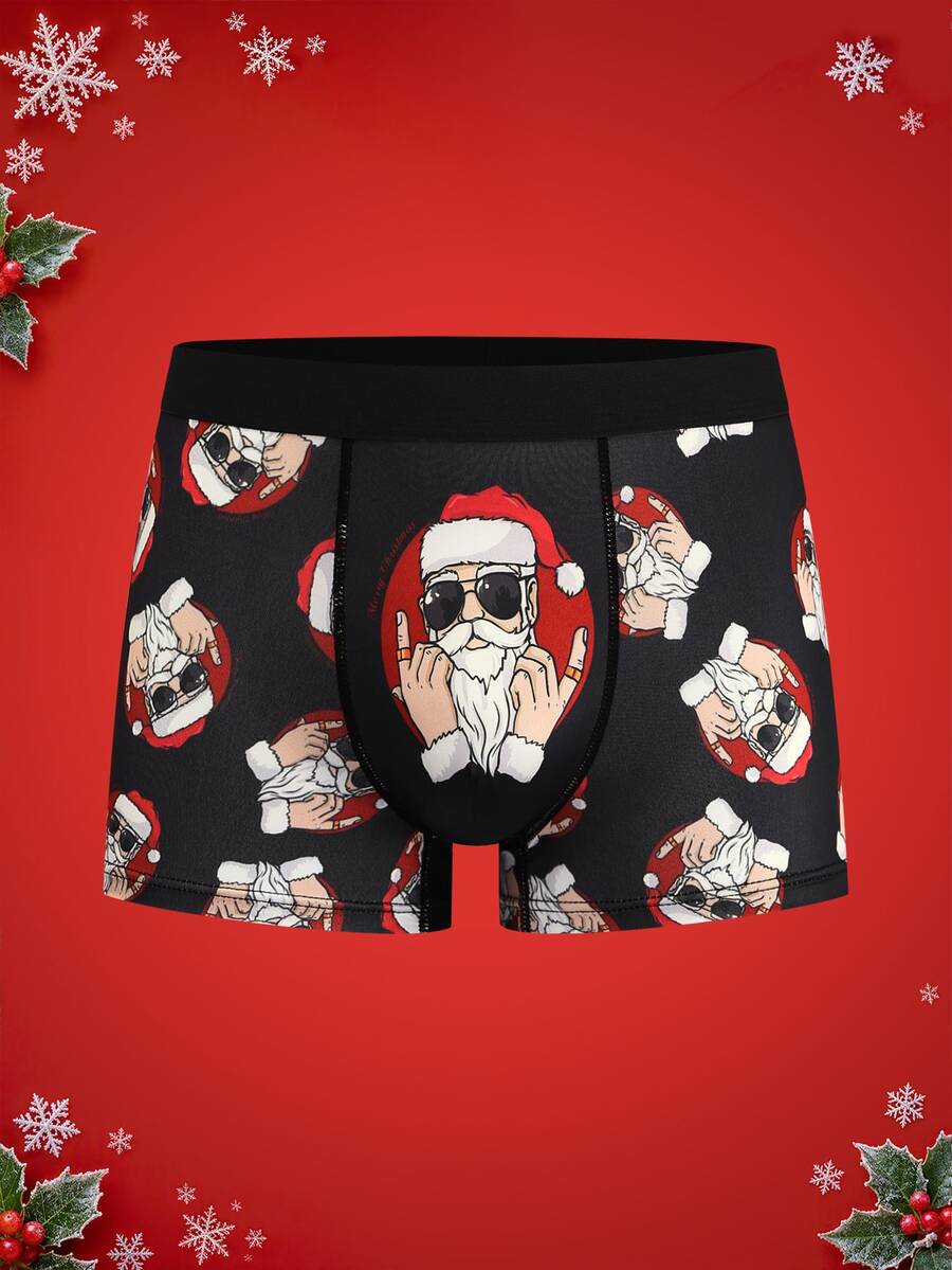 Notgurli Hip-Hop Style Santa Claus Print Men's Underwear, Personalized Fun Christmas Theme Mid-Waist Comfortable Boxer Briefs - Multicolor - View 1