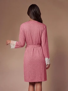 Lazeform Gaun Tidur Wanita Musim Panas Motif Renda Patchwork dengan Tali Depan dan Kain Nyaman - Berwarna merah muda - View 2