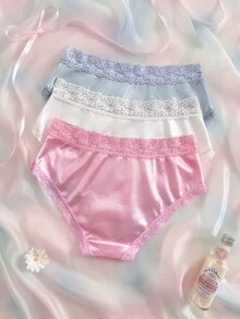 Nora Wilde Fashion Lace Patchwork Triangle Panties 3pcs Set - Multicolor - View 2
