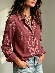 Trelyra 女款單排扣休閒百搭日常通勤襯衫 - 彩色 - 查看 3