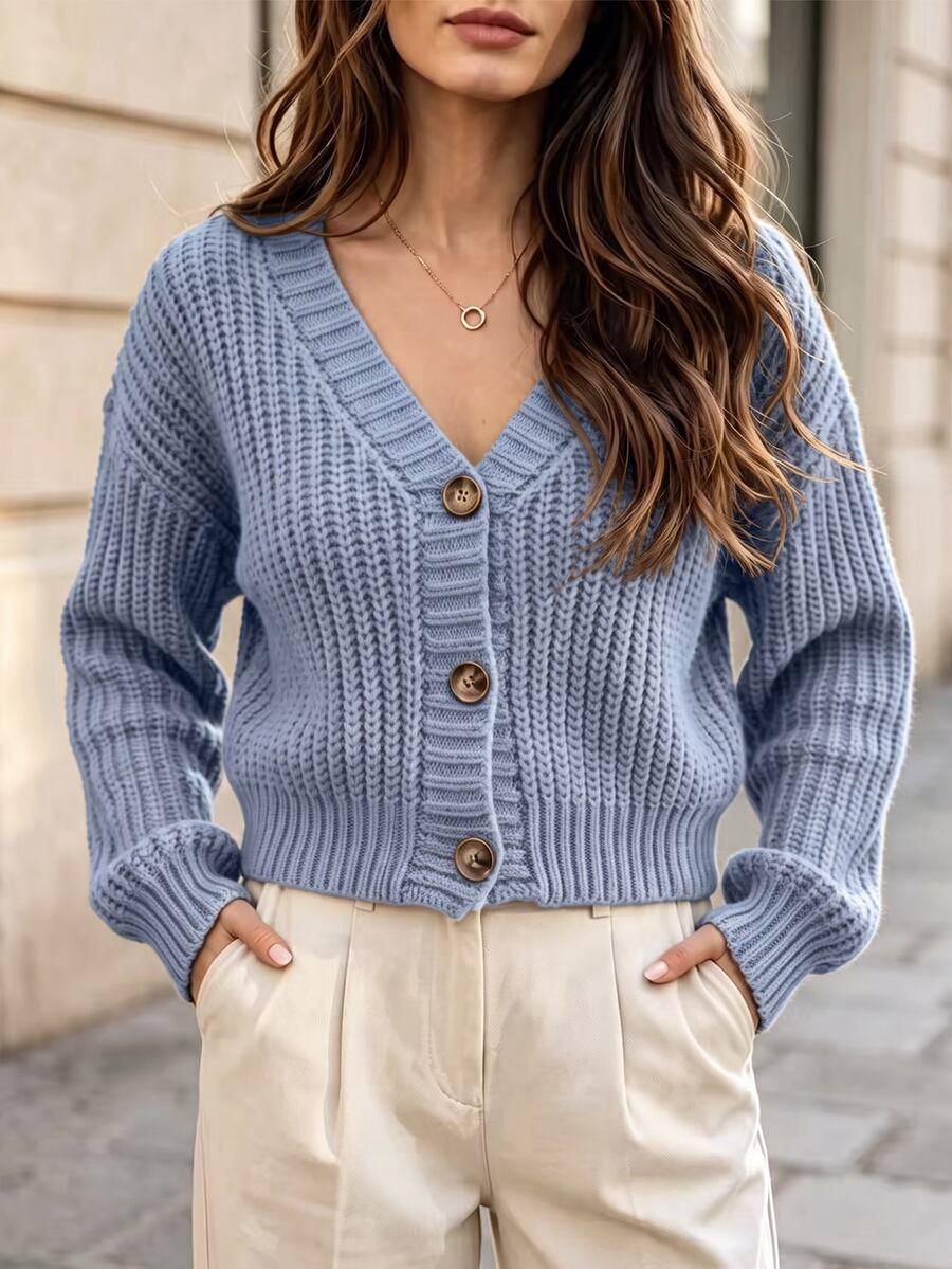 Balvessa Women's Front Button Long Sleeve Cardigan - Mint Blue - View 1