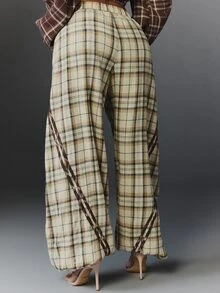 NYA SZN Pant Tie Button Up Plaid Stripe Holiday Festival Special Occasion Everyday Casual Work Concert Going Out Club Cozy Party Brown Neutral Fall Winter - Brown - View 7