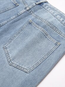 QuarKem Men's Fashion Commute Casual Small Design Blue Washed Denim Straight Leg Pants - Light Wash - View 7