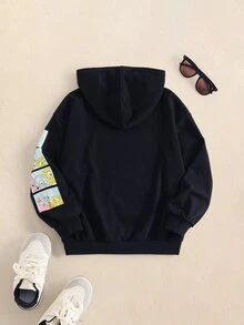 SpongeBob SquarePants | SHEIN Tween Boy Cartoon Pattern Casual Daily Wear Sweatshirt - Black - View 2