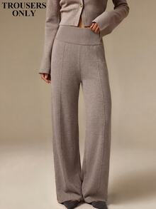 COSMINA Women's Knitted Wide Waist Straight Leg Pants, Casual Daily Wear, Mocha Color, Autumn/Winter - Khaki - View 1