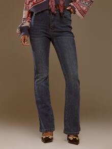MUSERA Fitted Flare Mid Rise Denim Jeans Autumn Winter Fall Western Cowgirl Cute - Medium Wash - View 2