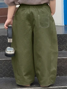 Dazy Kids 小男孩純色寬腿鬆垮休閒百搭長褲 - 軍綠色 - 查看 7