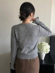 DAZY Women's Round Neck Long Sleeve Casual Minimalist Sweater - Grey - View 4