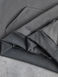 SHEIN 青少年男孩極簡高街小刺繡圖案套頭衛衣，舒適面料，獨特版型，秋冬新款，適合多種場合 - 深灰色 - 查看 7