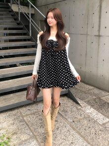 FRIFUL 女款波點休閒百搭日常穿著細肩帶背心上衣 - 黑色 - 查看 7