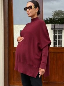 MaterniWear Sweater Hamil Lengan Panjang Minimalis Serbaguna Warna Polos - Burgundy - View 4