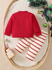SHEIN 新生兒 2 件組 多色聖誕圓領長袖常規寬鬆開襟上衣，可愛秋冬款 - 彩色 - 查看 2