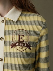 Elnivra Women's Letter Embroidered Striped Long Sleeve Single-Breasted Top And Pleated Skirt Casual 2 Pieces Set - Yellow - View 8