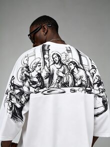 STYNVO Men's Plus Size Character Print Crew Neck Short Sleeve Casual Loose Fit T-Shirt - White - View 3