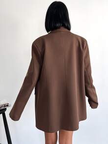 SHEIN Tall Size Lapel Neck Double Breasted Flap Detail Casual Blazer - Brown - View 2