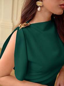 ZEYLAH Spring/Summer Asymmetrical Hem Asymmetrical Shoulder Dress - Turquoise - View 2