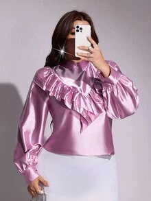 Viva Relle Plus Size Casual Elegant Pullover Shirt Fall - Purple - View 7