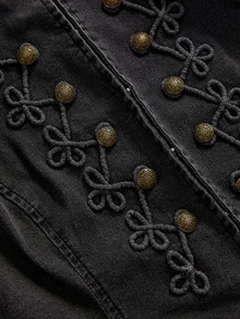 ROMWE Grunge Punk Summer Punk New Chinese Style Design Frog Button Peace Knot Small Stand Collar Slim Fit Denim Top - Grey - View 3