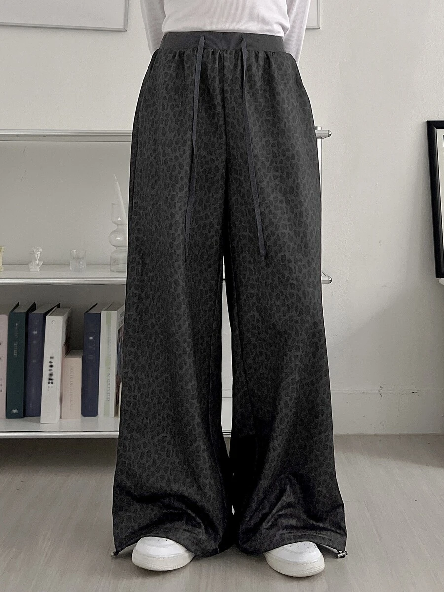 DAZY Women's Leopard Print Korean Style Loose Casual Long Pants - Grey - View 1
