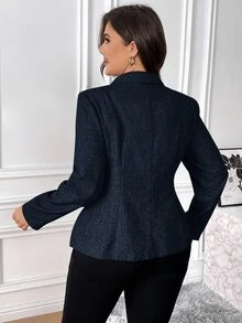 SHEIN Essnce Women's Plus Size Long Sleeve Blazer - Blue - View 2