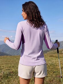 Exploreva Women's Outdoor Round Neck Purple Colorblock Long Sleeve T-Shirt - Purple - View 2
