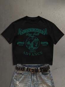 StoneGrade Men's Black Standard Size Cropped Loose Fit Short Sleeve T-Shirt - Black - View 1