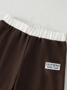 Baby Girl Casual Preppy 2 Pieces Set, Autumn Minimalist Brown Long Sleeve Polo Collar Top & Wide Leg - Brown - View 10