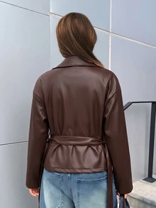 Aloruh Jaket Trench Coat Pendek Khaki Serbaguna untuk Musim Gugur/Dingin untuk Wanita - Coklat - View 2