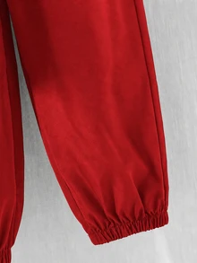 SHEIN 青少年男孩半拉鍊連帽外套與慢跑長褲 2 件套裝，休閒運動風，適合秋冬 - 紅色 - 查看 5