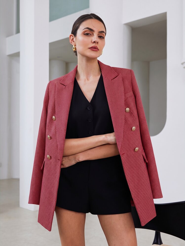 Aveloria Modichic Business Style Lapel Long Sleeve Plaid Double-Breasted Blazer Jacket  - Multicolor - View 5