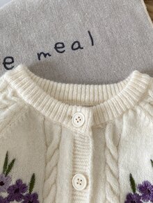女嬰刺繡針織毛衣與寬腿褲2件套，簡約休閒日常百搭針織套裝，適合遊樂園玩耍、家庭活動與戶外拍照 - 黃色 - 查看 3