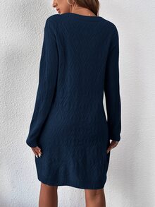 EMERY ROSE Women's Fashion Retro Long Sleeve Sweater Dress - Navy Blue - View 2