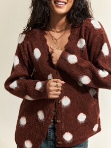 SHEIN 女款波點休閒日常穿著長袖針織衫 - 黑色 - 查看 3