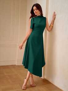 ZEYLAH Spring/Summer Asymmetrical Hem Asymmetrical Shoulder Dress - Turquoise - View 6