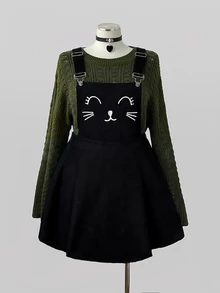Sunspun Plus Size Women's Casual Punk Halloween Corduroy Overall Dress Fall - Black - View 1