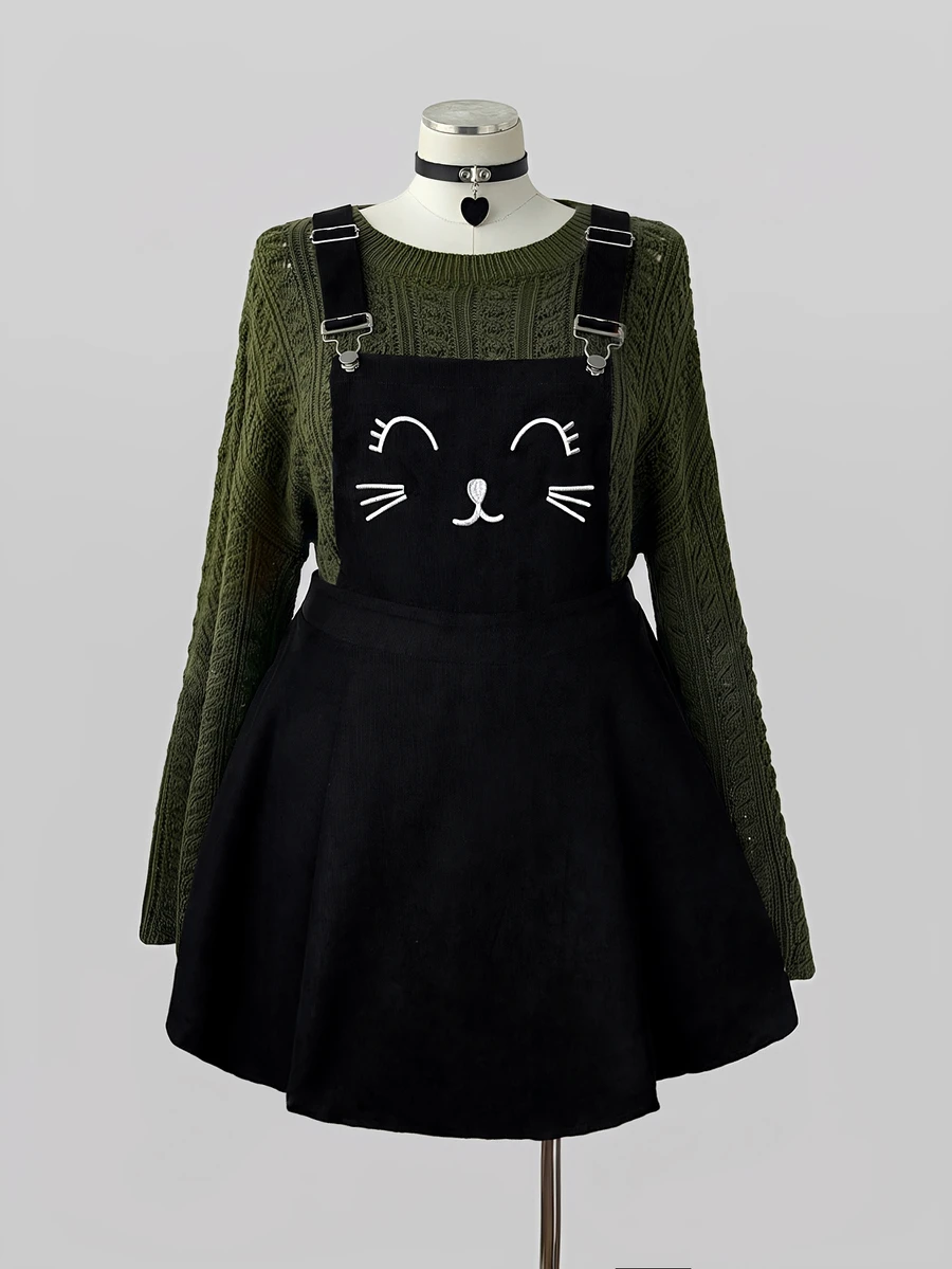 Sunspun Plus Size Women's Casual Punk Halloween Corduroy Overall Dress Fall - Black - View 1