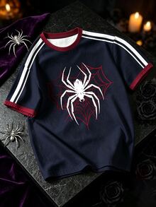 Daypath Spider And Web Graphic Slim-Fit Polyester Crew Neck T-Shirt In Navy And Red For Streetwear - Multicolor - View 4