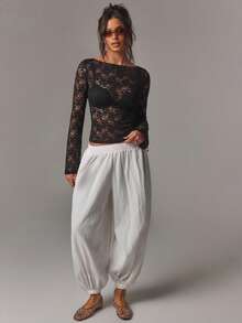 Athîral Women's Casual Zebra Print Mesh Fitted Top With Bell Sleeves - Black - View 3