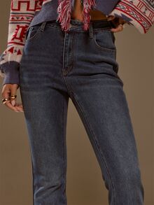 MUSERA Fitted Flare Mid Rise Denim Jeans Autumn Winter Fall Western Cowgirl Cute - Medium Wash - View 3